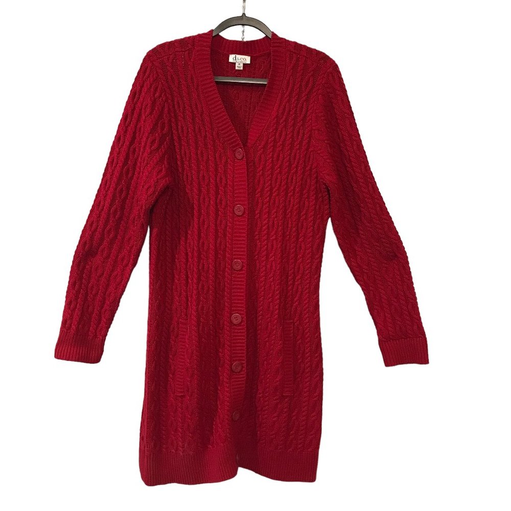 D & Co Red sweater coat, cable knit, NEW W/O tags
